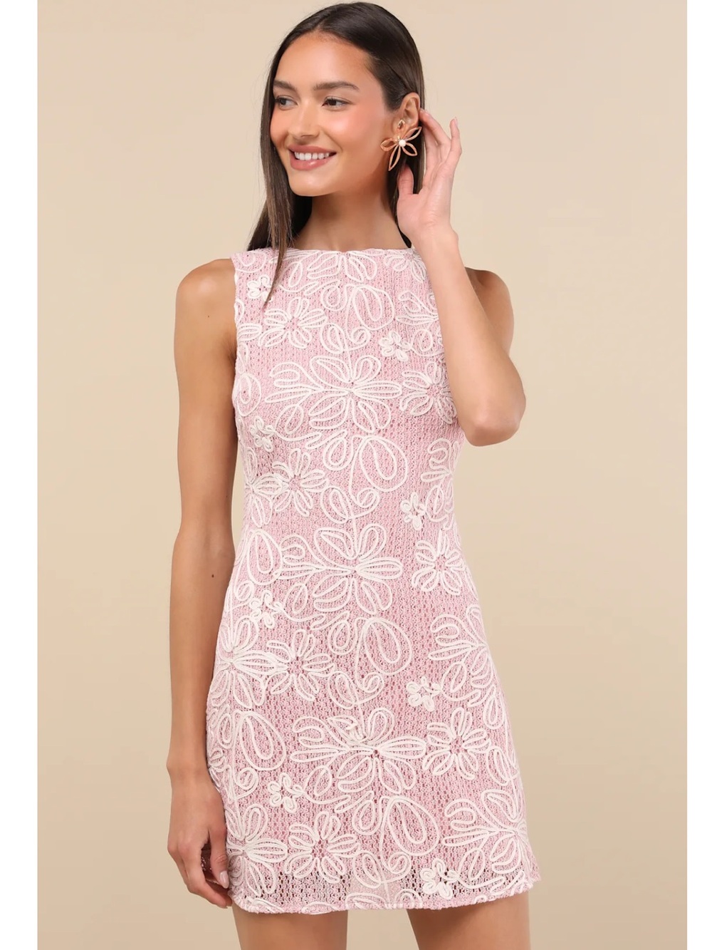 Lulus Fenicia Light Pink Abstract Floral Embroidered Cotton Mini Dress Event